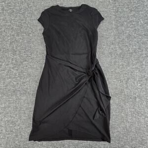 Express Crew Neck Cap Sleeve Tie Wrap Mini Sheath Dress Women's Size Small Black